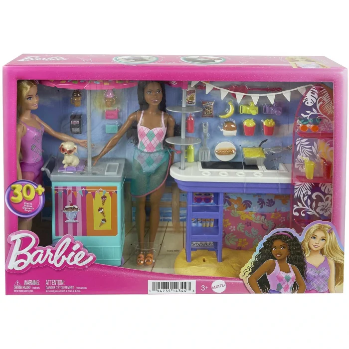 https://toystop.nl/product-categorie/barbie/Barbie Beach Boardwalk speelset met Barbie 'Brooklyn' & 'Malibu' 2 poppen, 2 Kraampjes en 30+ accessoires