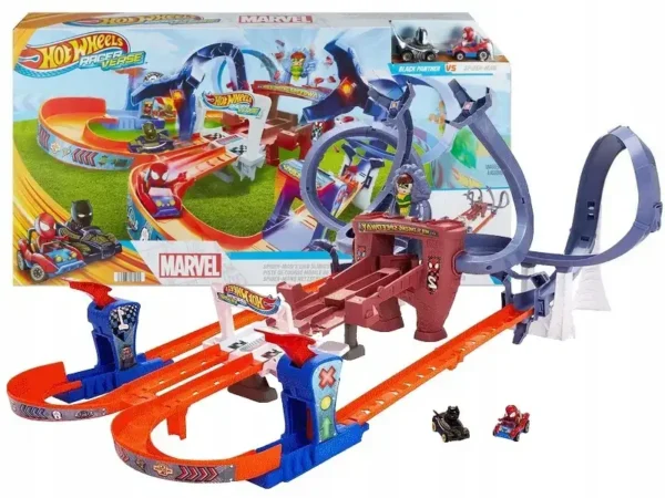 Hot Wheels Spider-Man & Black Panther Wirwarrende Racebaan Toy Car Track Set