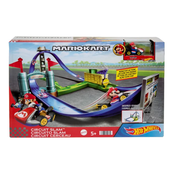 Hot Wheels Mario Kart Slam Stroomkring - Racebaan met Super Mario Bros-Figuur