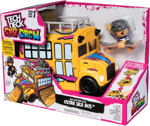1200x1005 (1) Tech Deck Sk8 Crew - 2-in-1 transformerende Ultra Sk8-bus met opbergruimte, vingerskateboard en figuur