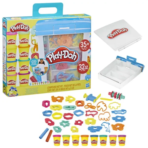 Play-Doh creatieve set met 40 gereedschappen, 8 blikjes en draagtas, niet giftig