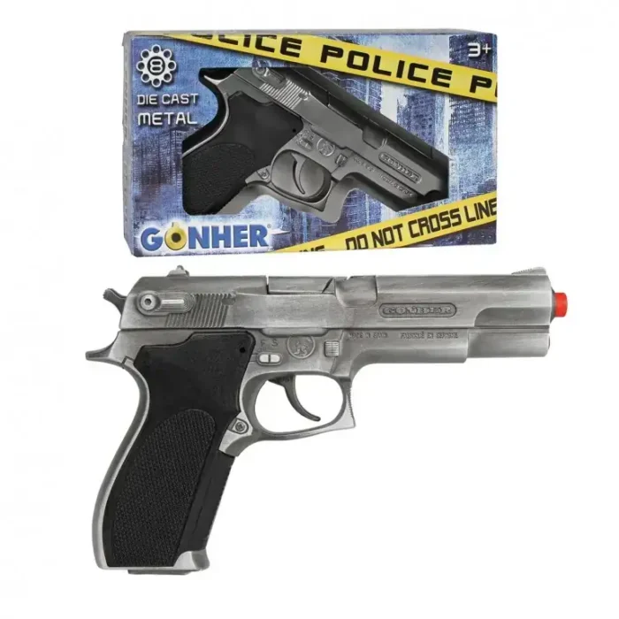 police-pistol-8-shots-toystop.nl Speelgoed politie pistool 8 shots - zilveren speelgoed geweer