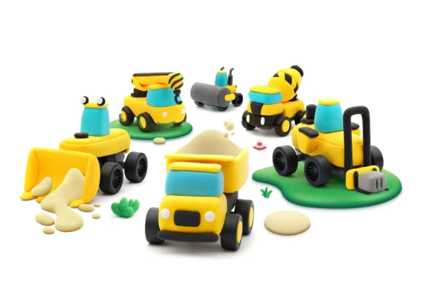 0cc6de07-5c21-4c8f-90fb-7996f11bf85d Hey Clay Boetseerklei Construction Vehicles - 12 cans - 6 figuren