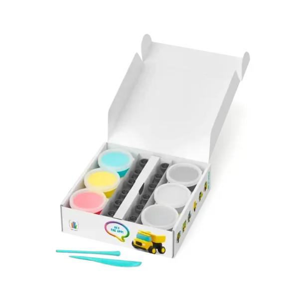 8c27ae33-3890-4a57-ac48-ea398a47c437 Hey Clay Boetseerklei Construction Vehicles - 12 cans - 6 figuren