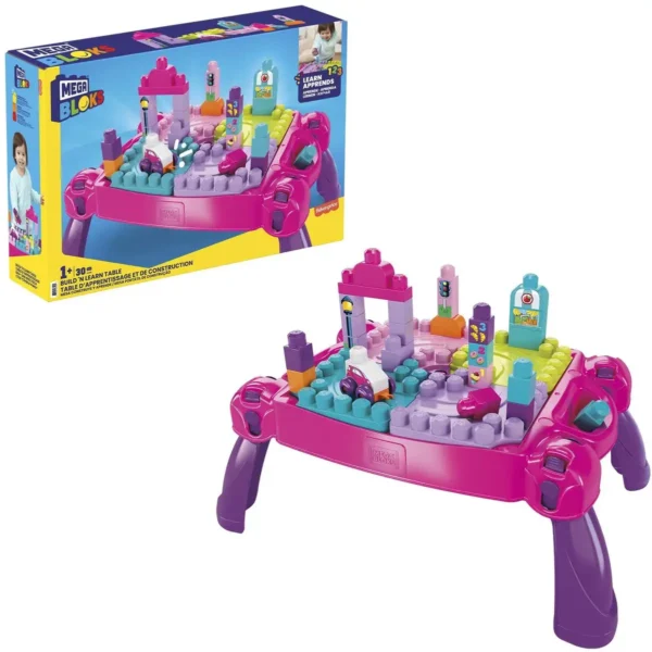1200x1199 Mega Bloks Bouw en Leer Speeltafel Roze - Voor 1-5 jaar - Opvouwbaar