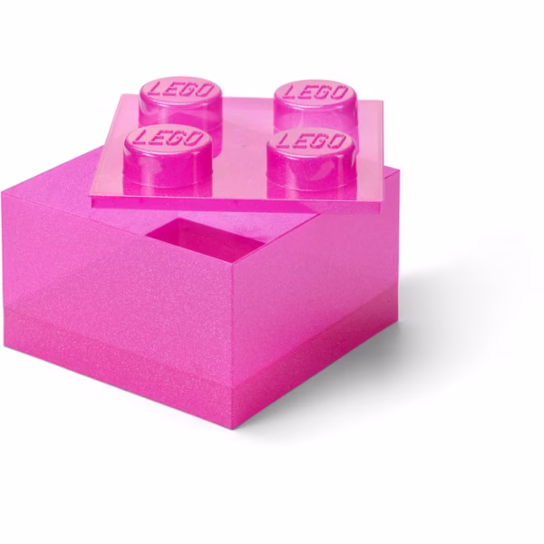 lego-pink-clear-brick-shaped-storage-box-5009342-1837427 Lego Opbergbox Brick 4 met Deksel Glitter Medium Violet.