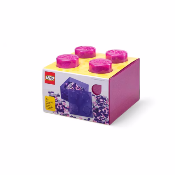 lego-pink-clear-brick-shaped-storage-box-5009342-1837429 Lego Opbergbox Brick 4 met Deksel Glitter Medium Violet.
