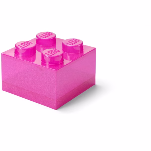 lego-pink-clear-brick-shaped-storage-box-5009342-1837431 Lego Opbergbox Brick 4 met Deksel Glitter Medium Violet.