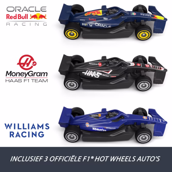 Hot Wheels_JDY16_NL_3 Hot Wheels Formula 1 Grand Prix Circuit, baanset met 3 metalen speelgoedauto's,