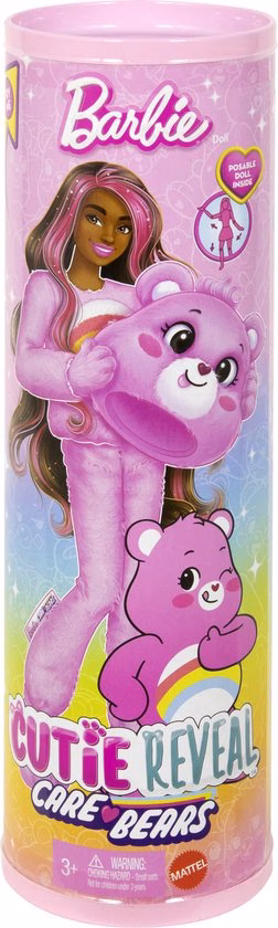 252x840 Mattel Barbie Cutie Reveal Troetelbeertjes pop roze in Cheer Bear pluche kostuum