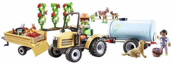 550x204 PLAYMOBIL Country Tractor met aanhanger en gevulde watertank speelset 71442 met boer en dieren.