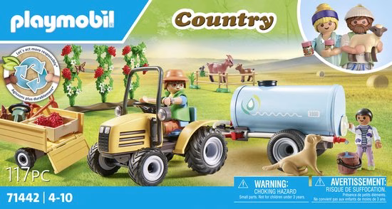 550x294 PLAYMOBIL Country Tractor met aanhanger en watertank - 71442