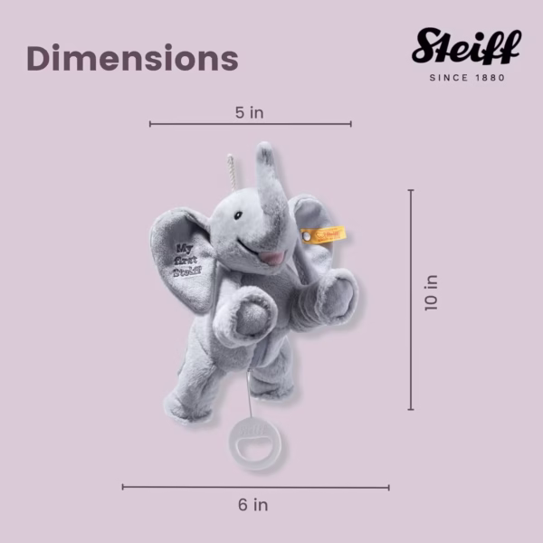 Steiff pluche muziekdoos Ellie olifant, lichtgrijs - 25 cm knuffel