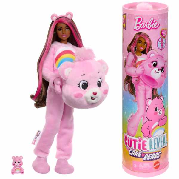 Barbie_JCN95_NL_1 Mattel Barbie Cutie Reveal Troetelbeertjes pop roze in Cheer Bear pluche kostuum
