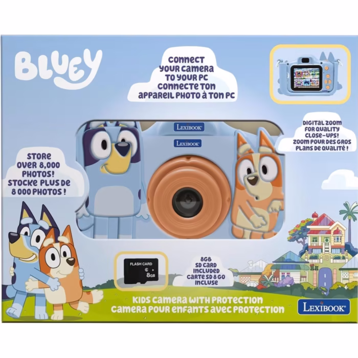 Lexibook Bluey digitale kindercamera DJ078BY met blauwe siliconen beschermhoes