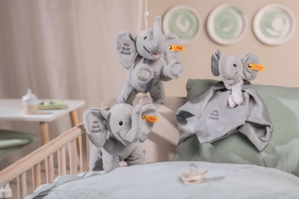 Steiff pluche muziekdoos Ellie olifant, lichtgrijs - 25 cm knuffel