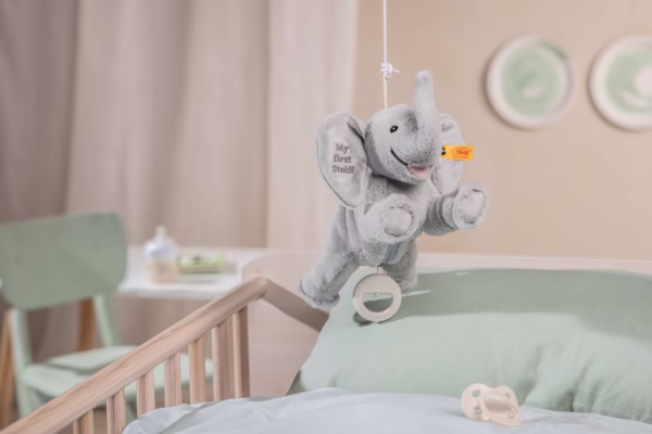 Steiff pluche muziekdoos Ellie olifant, lichtgrijs - 25 cm knuffel