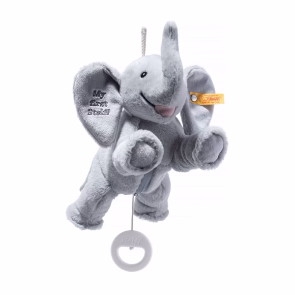 Steiff pluche muziekdoos Ellie olifant, lichtgrijs - 25 cm knuffel