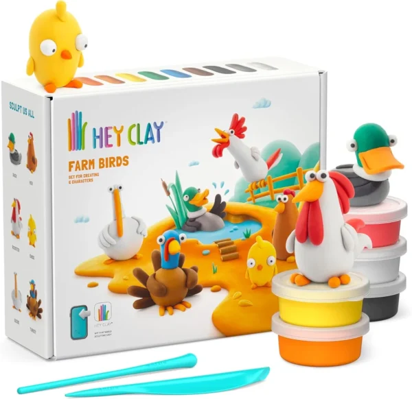 Hey Clay Boerderij Vogels Set van 15 potjes Hey Clay Boerderij Vogels Set van 15 potjes-toystop.nl
