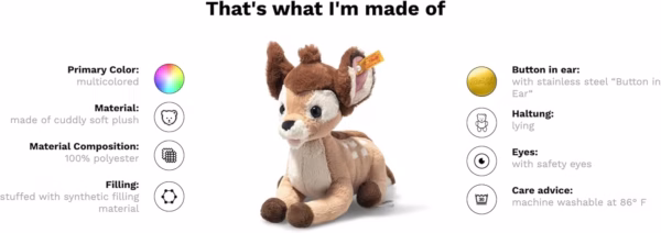 61c-Ge6EK1L._AC_SL1500_ Steiff Disney Originals Bambi Knuffel (21 cm) - 024689