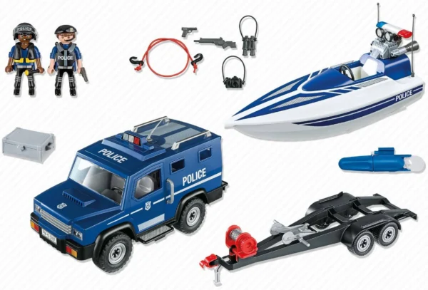 shopping (10) PLAYMOBIL City Action Politietruck met Speedboot - 5187
