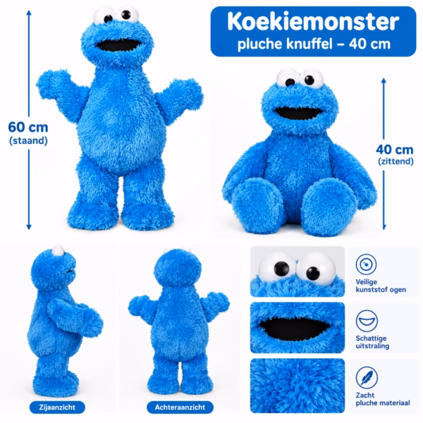 Koekiemonster pluche knuffel in beeld Sesamstraat Koekiemonster XL Pluche Knuffel – 60 cm Cookie Monster